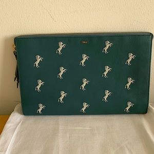NWT CHLOE horse leather embroided clutch